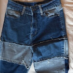 Patchwork Flare & Wide Leg Jeans - Blue